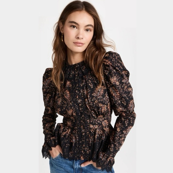 Ulla Johnson Tops - NWT ULLA JOHNSON Brigitte Puff Sleeve Peplum Blouse in Minuit Floral Print